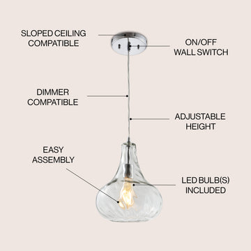 Ferano 9" Adjustable Metal/Glass LED Pendant - JONATHAN Y